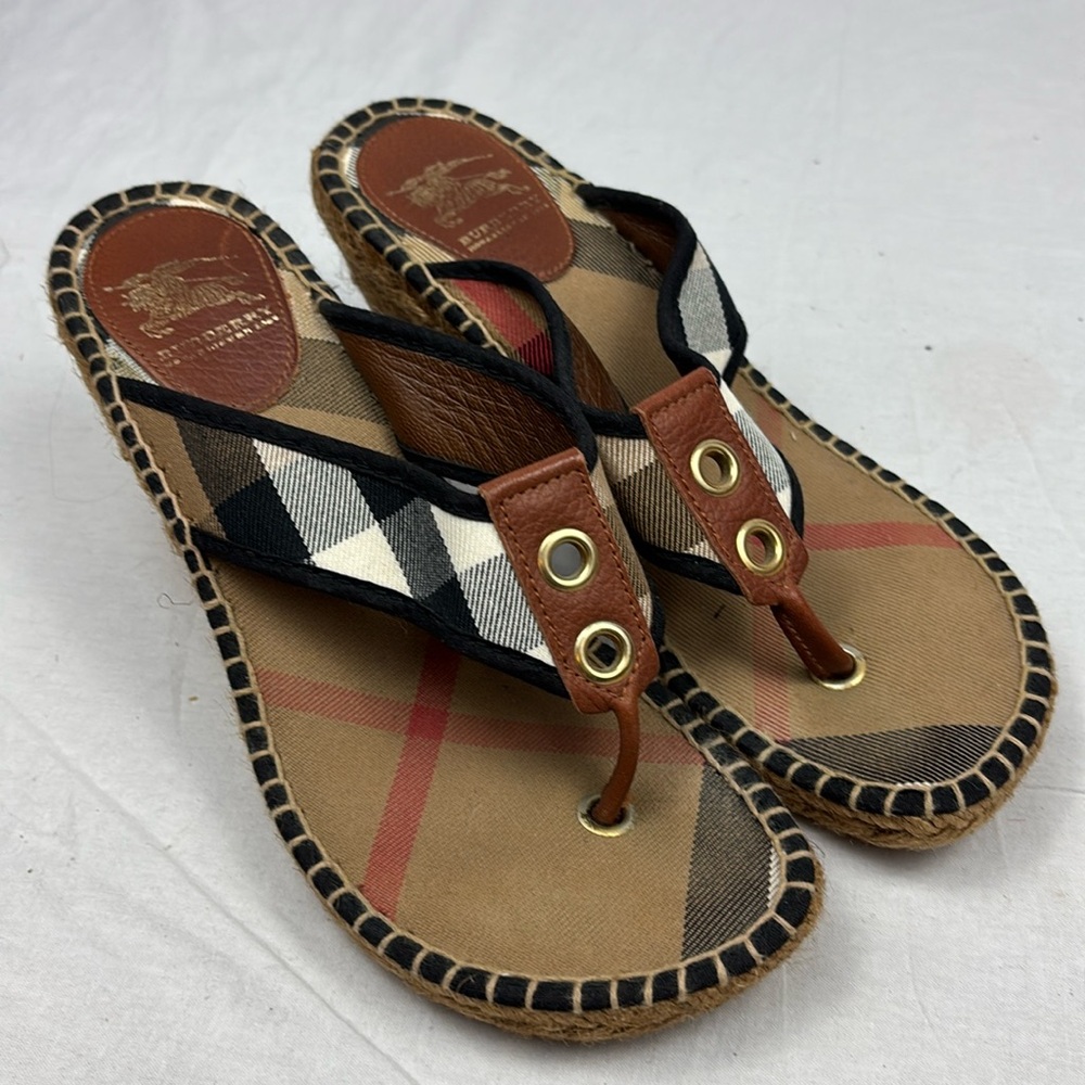 Burberry Nova Check Canvas Thong Sandals Espadrilles
